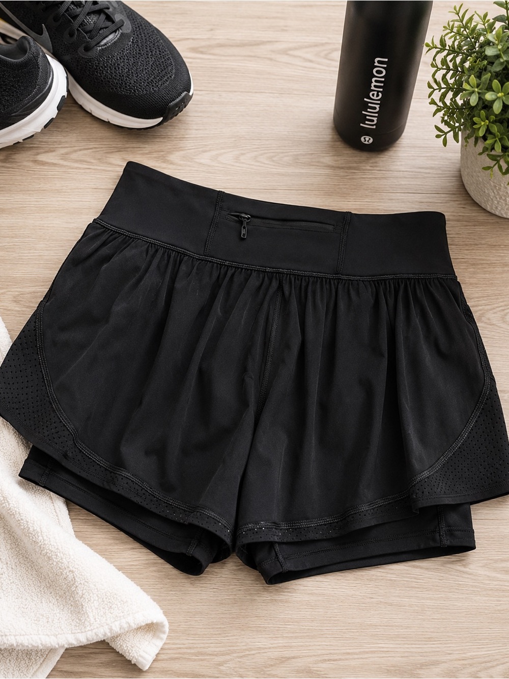 SPANX 2-in-1 Running Shorts L/XL Black High Rise Athletic Performance